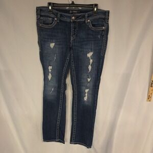 Silver Aiko Jeans Womens 34x32 Blue Distressed